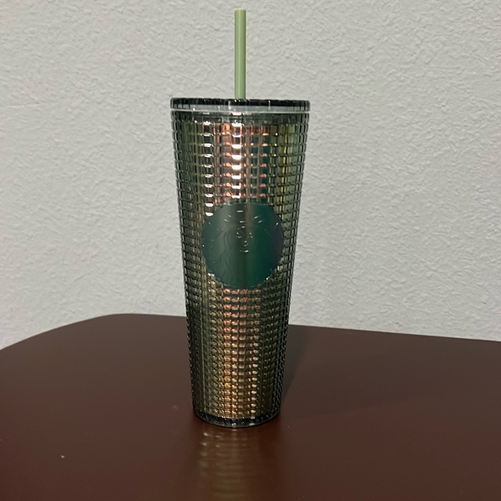 24oz green grid Starbucks tumbler